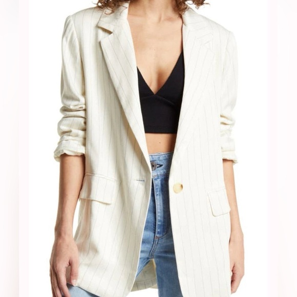 FREE PEOPLE CROSBY LINEN BLAZER STRIPED JACKET Size M - Picture 1 of 8